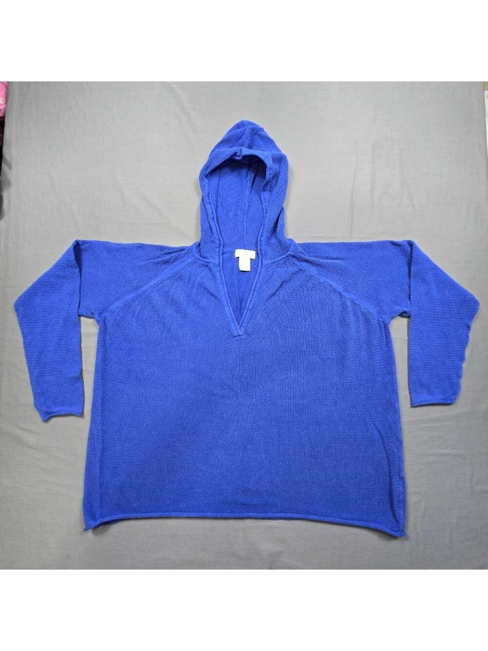 Caribbean Joe 3X Hooded Sweater Blue Cotton Long Sleeve Knit Pullover